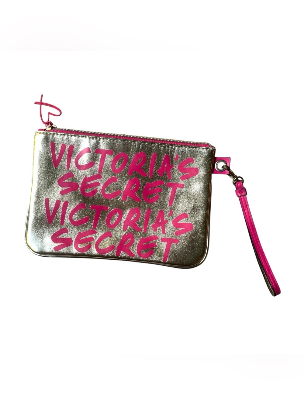 VICTORIA'S SECRET GOLD PINK COSMETIC CASE MAKEUP BAG Clutch Love Victoria